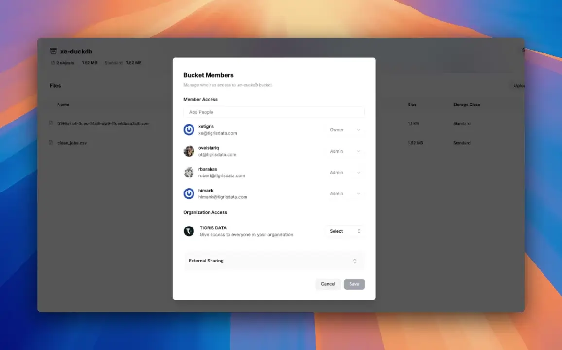 A screen recording of adding a user to a bucket and hitting the "save" button.
